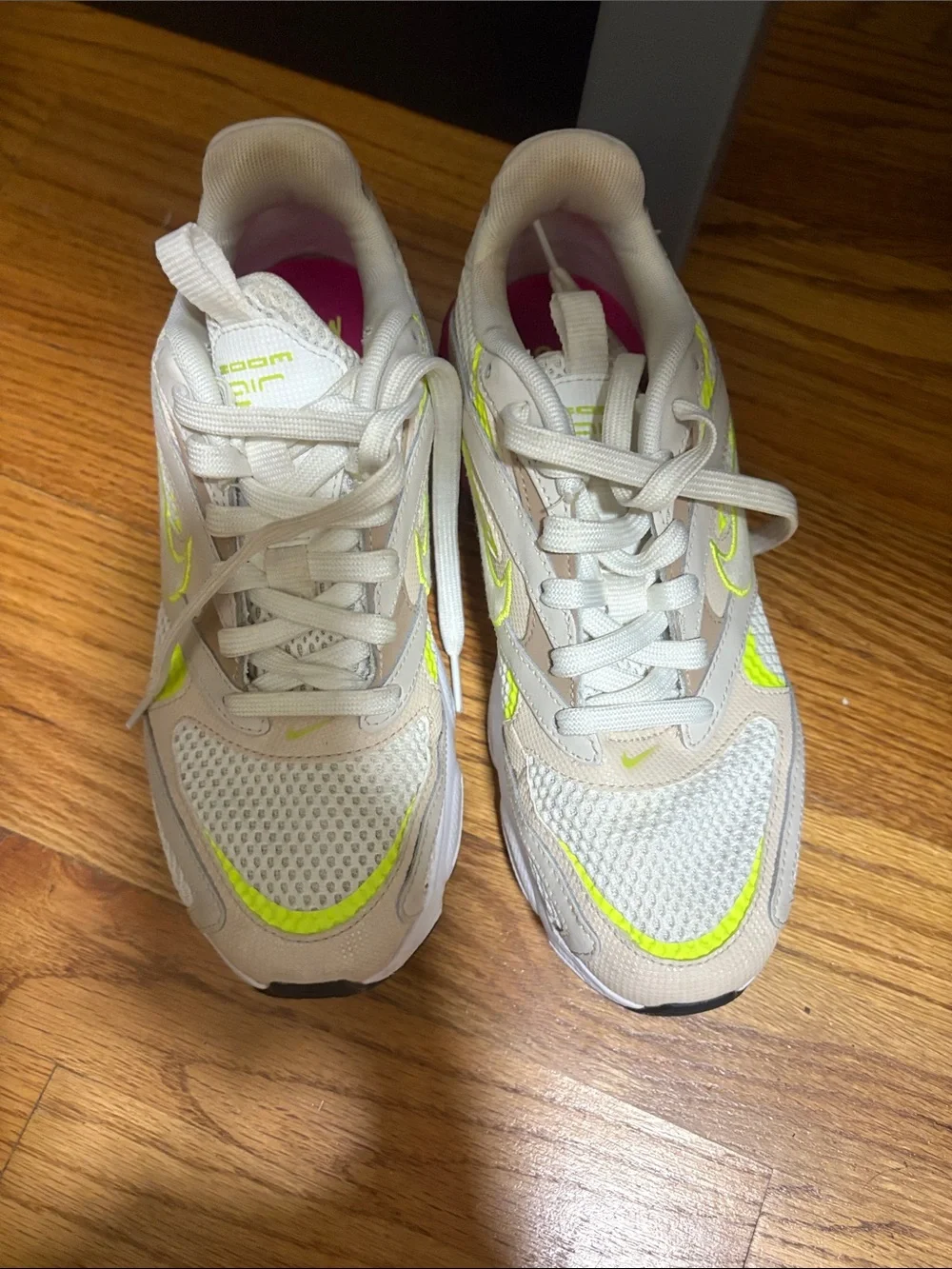 Nike Women's Beige Sneakers with Neon Yellow & Hot Pink Accents